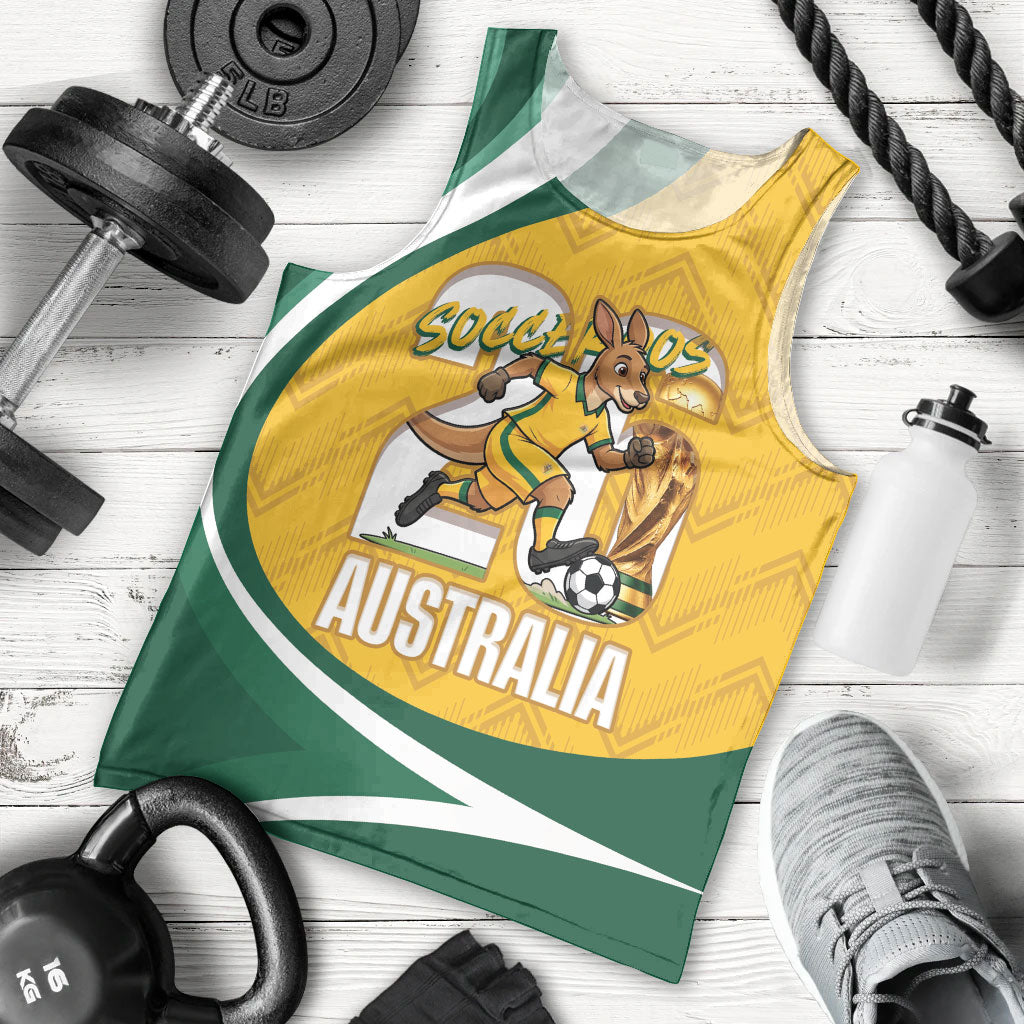 Australia 2026 Soccer Custom Men Tank Top Go Socceroos Kangaroo Mascot Yellow Sporty