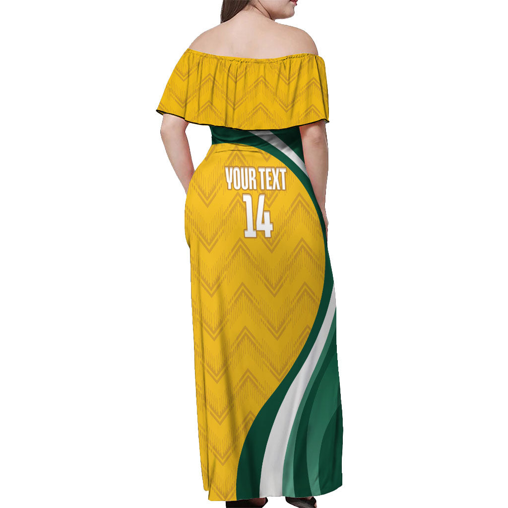 Australia 2026 Soccer Custom Off Shoulder Maxi Dress Go Socceroos Kangaroo Mascot Yellow Sporty