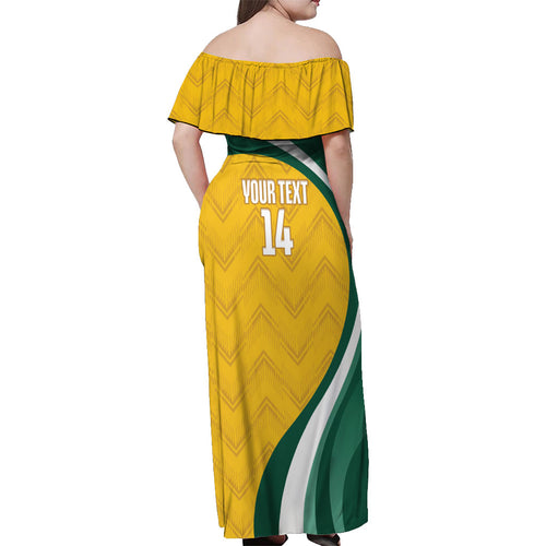 Australia 2026 Soccer Custom Off Shoulder Maxi Dress Go Socceroos Kangaroo Mascot Yellow Sporty