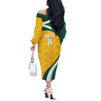 Australia 2026 Soccer Custom Off The Shoulder Long Sleeve Dress Go Socceroos Kangaroo Mascot Yellow Sporty