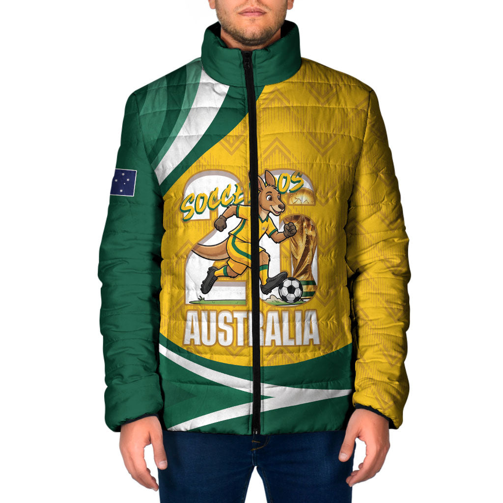 Australia 2026 Soccer Custom Padded Jacket Go Socceroos Kangaroo Mascot Yellow Sporty