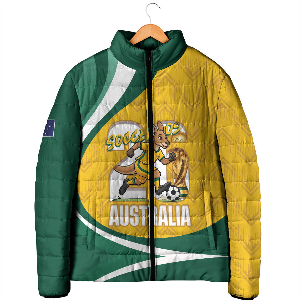Australia 2026 Soccer Custom Padded Jacket Go Socceroos Kangaroo Mascot Yellow Sporty