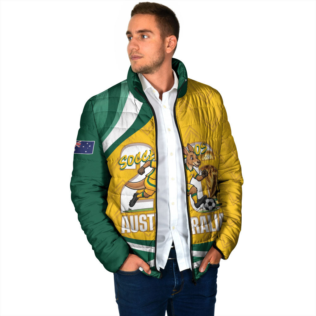 Australia 2026 Soccer Custom Padded Jacket Go Socceroos Kangaroo Mascot Yellow Sporty