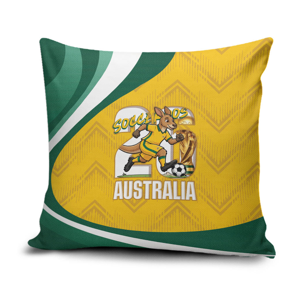 Australia 2026 Soccer Pillow Cover Go Socceroos Kangaroo Mascot Yellow Sporty