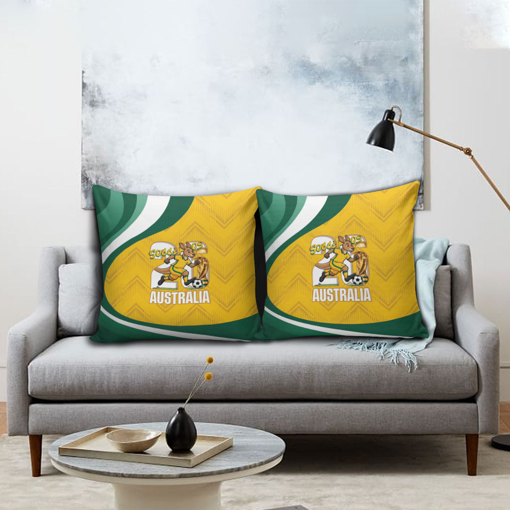 Australia 2026 Soccer Pillow Cover Go Socceroos Kangaroo Mascot Yellow Sporty
