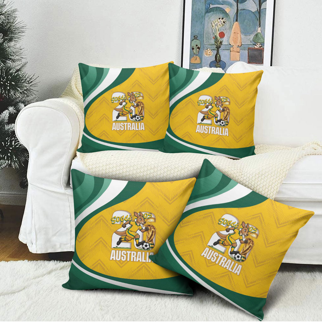 Australia 2026 Soccer Pillow Cover Go Socceroos Kangaroo Mascot Yellow Sporty