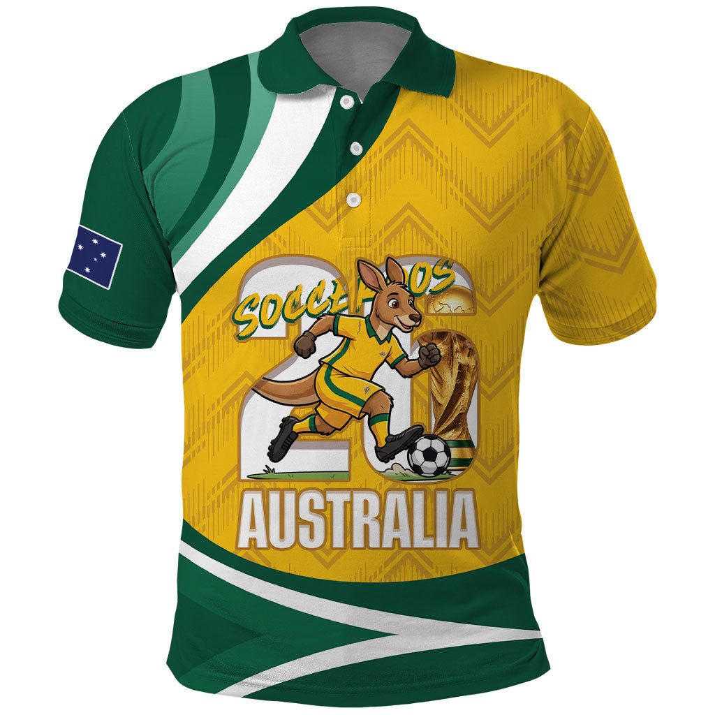 Australia 2026 Soccer Custom Polo Shirt Go Socceroos Kangaroo Mascot Yellow Sporty