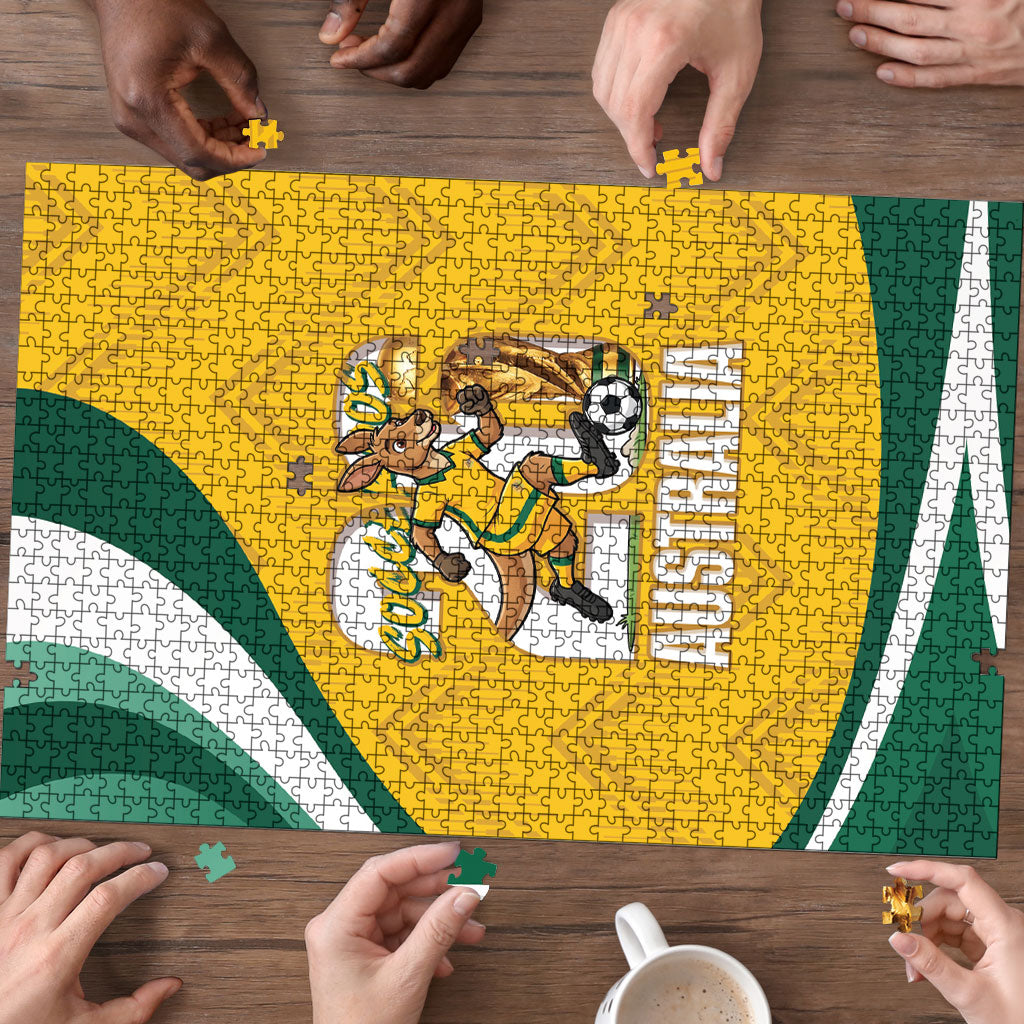 Australia 2026 Soccer Puzzle Go Socceroos Kangaroo Mascot Yellow Sporty