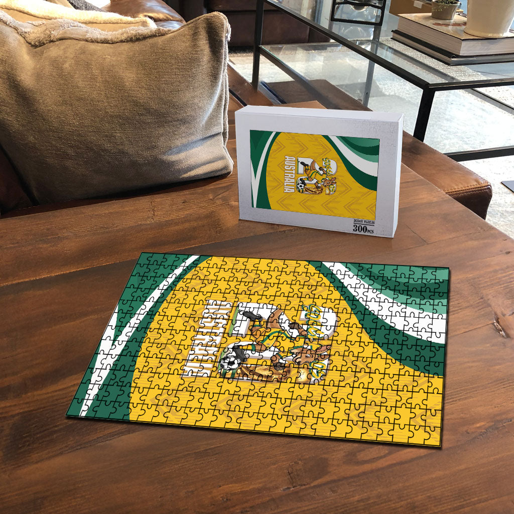 Australia 2026 Soccer Puzzle Go Socceroos Kangaroo Mascot Yellow Sporty