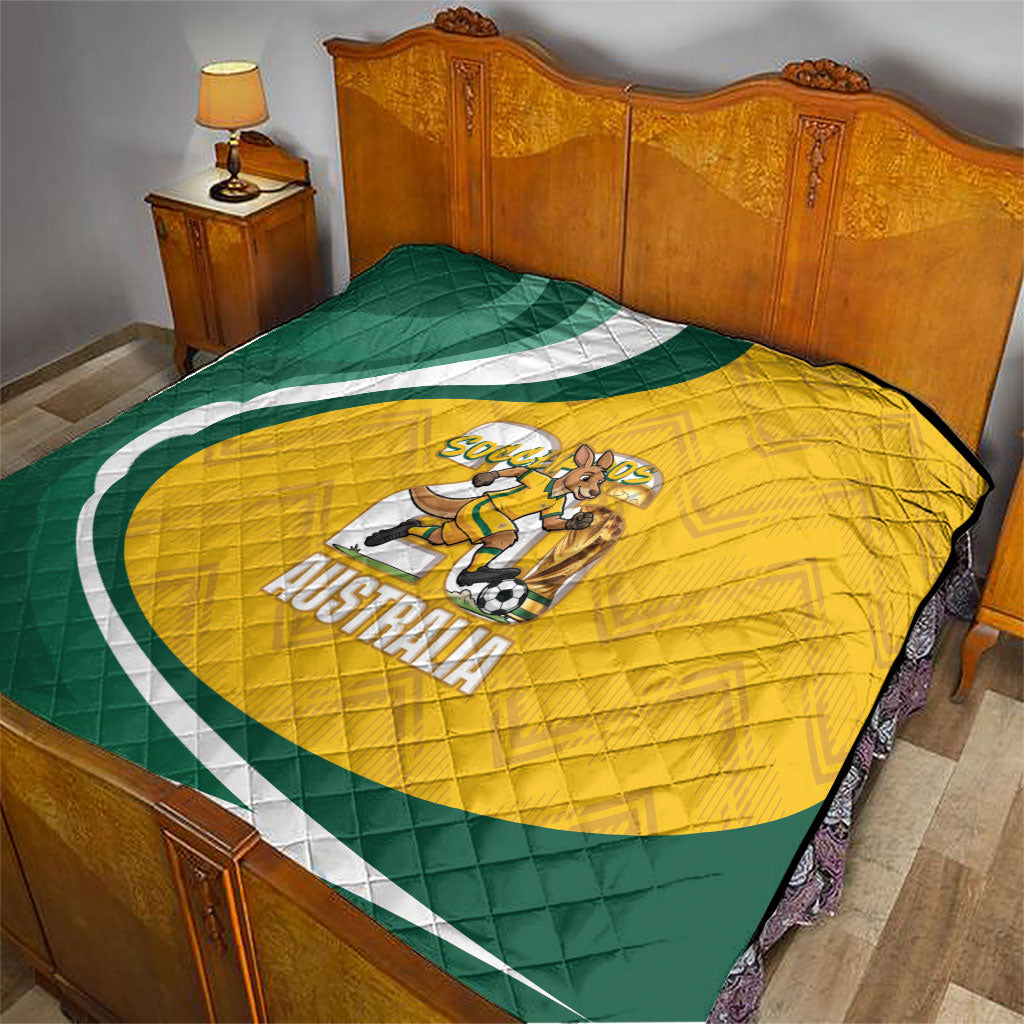 Australia 2026 Soccer Quilt Go Socceroos Kangaroo Mascot Yellow Sporty