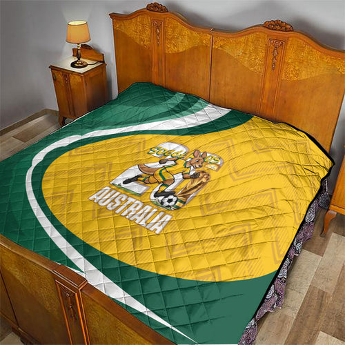 Australia 2026 Soccer Quilt Go Socceroos Kangaroo Mascot Yellow Sporty