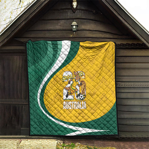Australia 2026 Soccer Quilt Go Socceroos Kangaroo Mascot Yellow Sporty