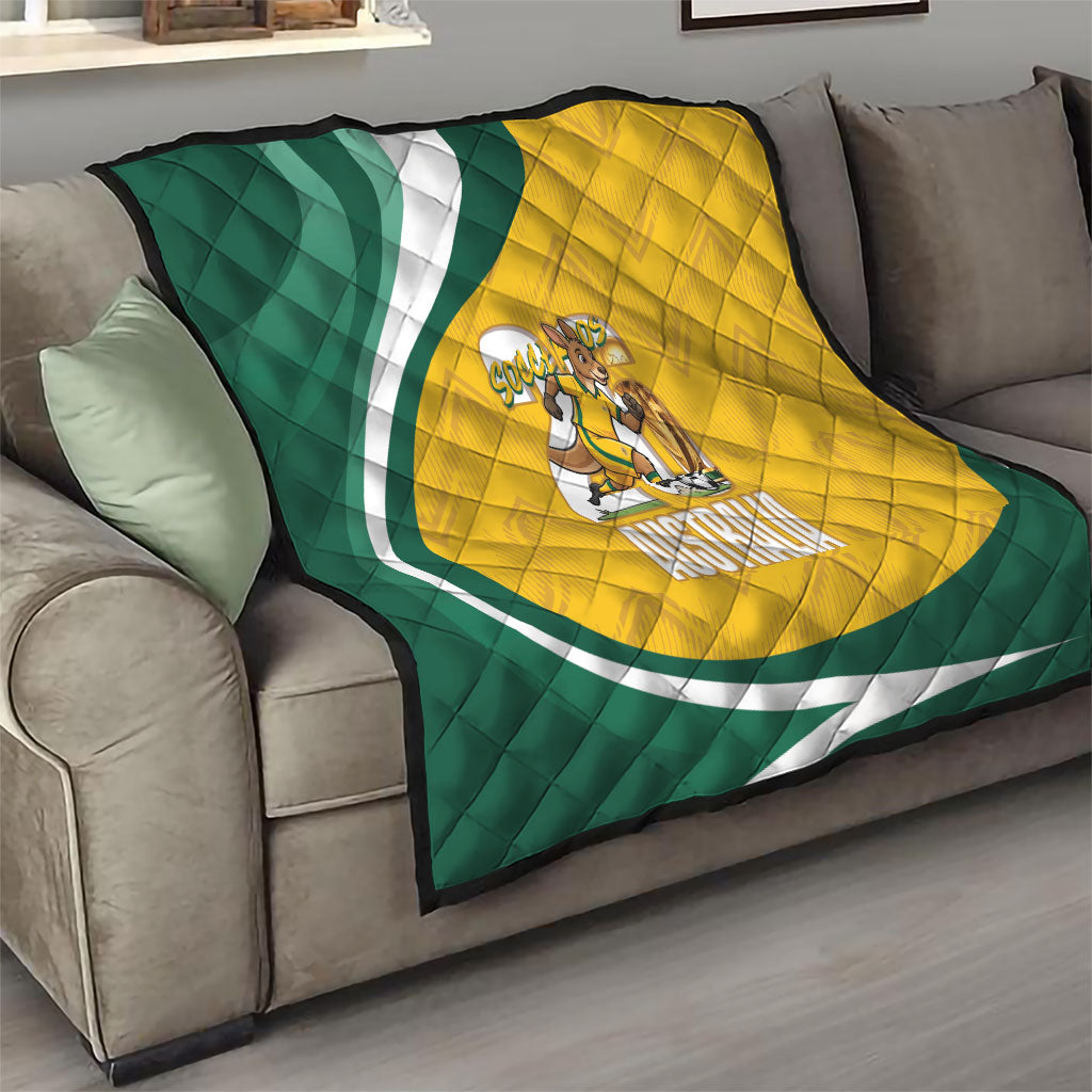 Australia 2026 Soccer Quilt Go Socceroos Kangaroo Mascot Yellow Sporty