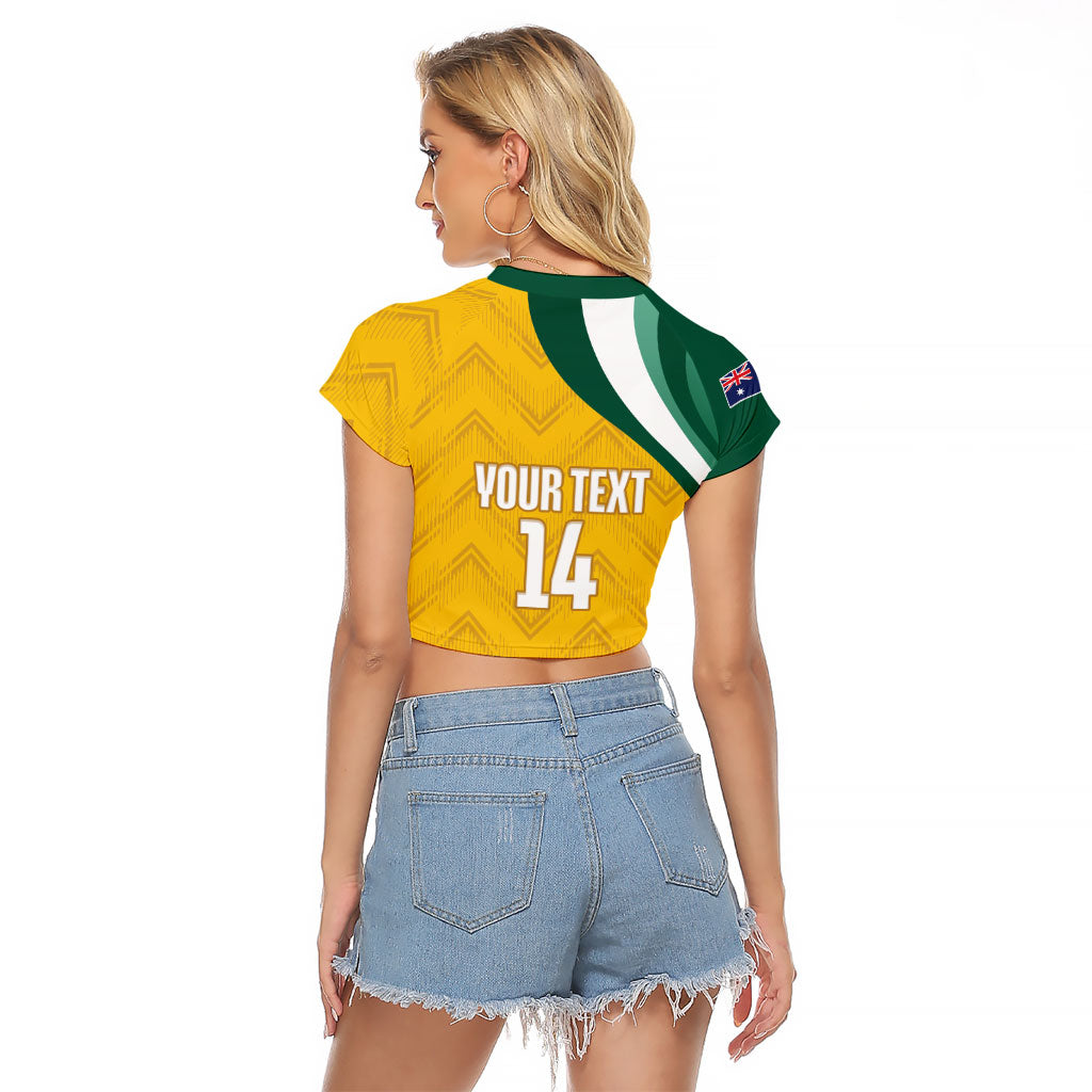 Australia 2026 Soccer Custom Raglan Cropped T Shirt Go Socceroos Kangaroo Mascot Yellow Sporty