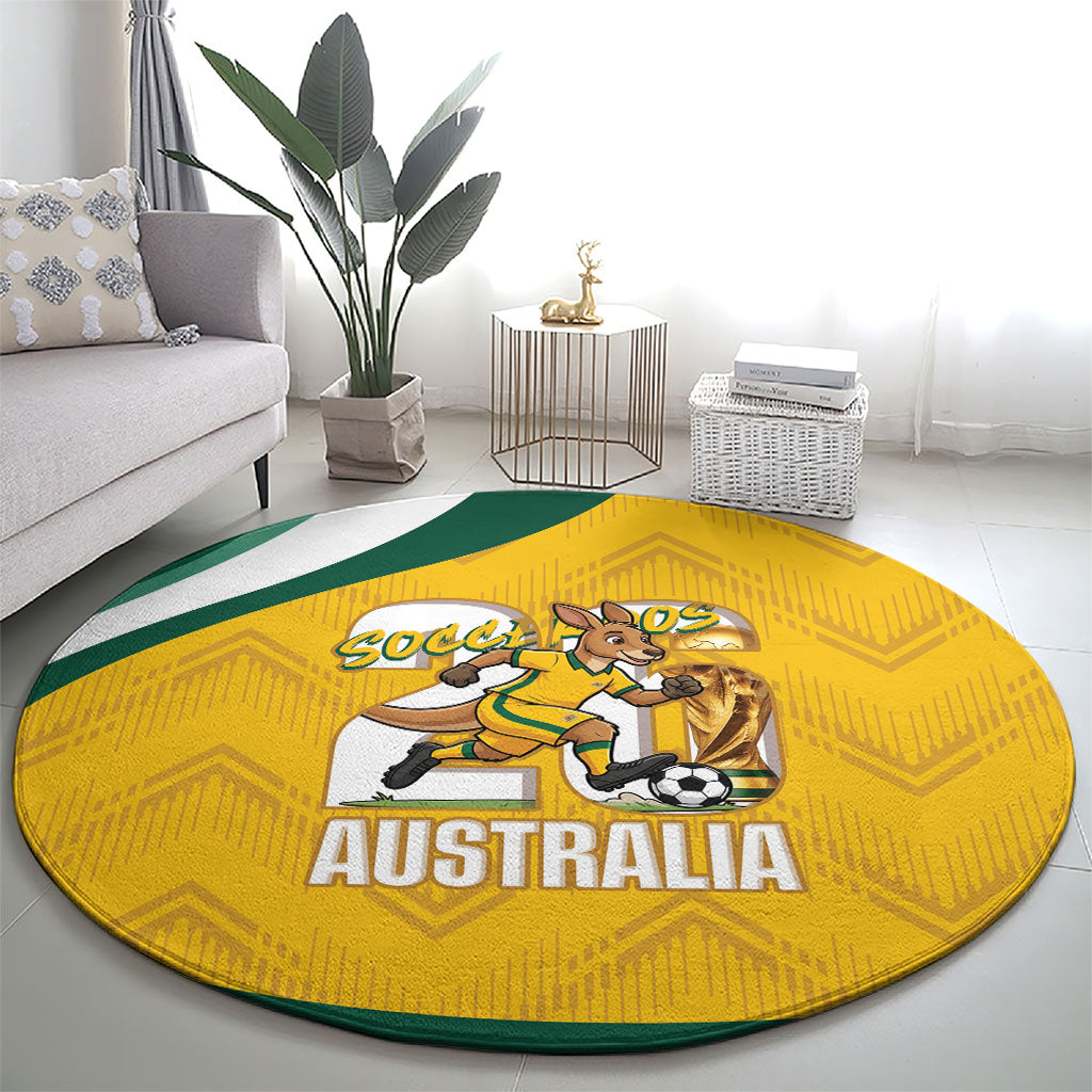 Australia 2026 Soccer Round Carpet Go Socceroos Kangaroo Mascot Yellow Sporty