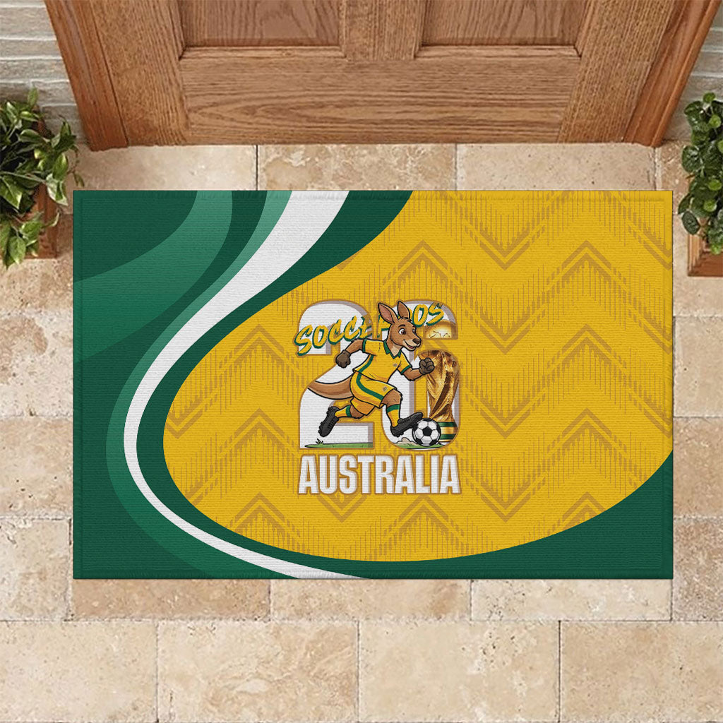 Australia 2026 Soccer Rubber Doormat Go Socceroos Kangaroo Mascot Yellow Sporty