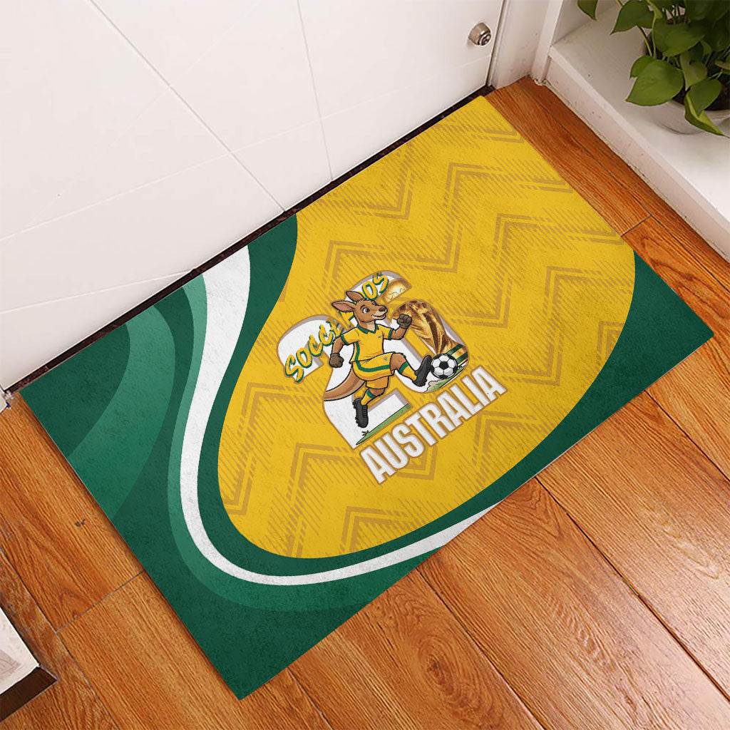 Australia 2026 Soccer Rubber Doormat Go Socceroos Kangaroo Mascot Yellow Sporty