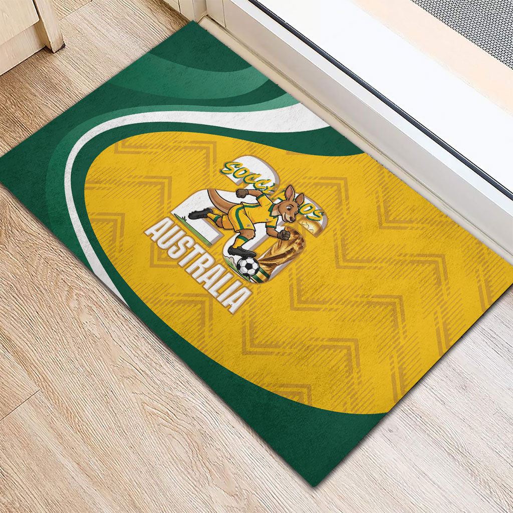 Australia 2026 Soccer Rubber Doormat Go Socceroos Kangaroo Mascot Yellow Sporty