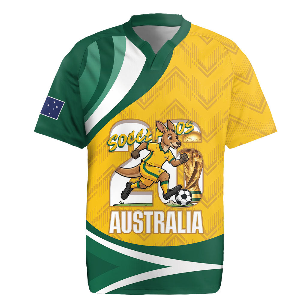 Australia 2026 Soccer Custom Rugby Jersey Go Socceroos Kangaroo Mascot Yellow Sporty