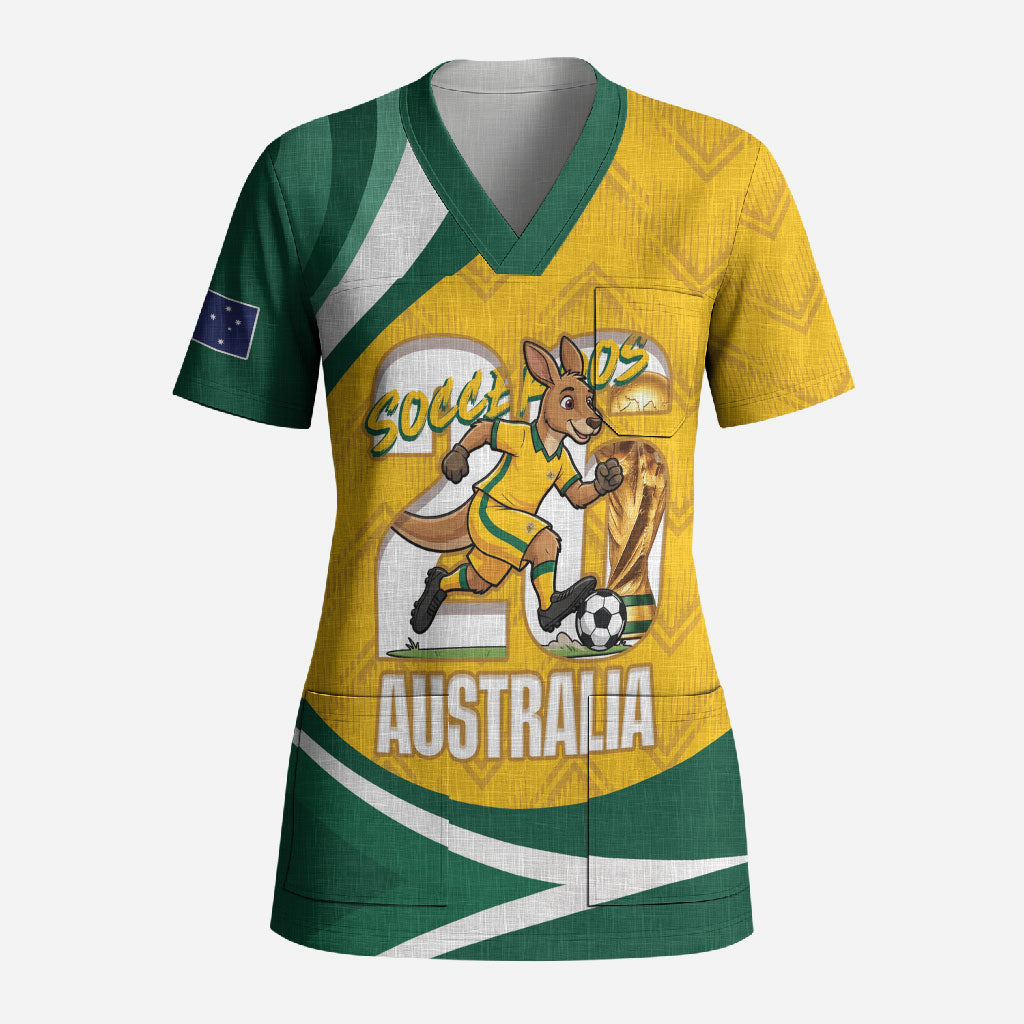 Australia 2026 Soccer Custom Scrub Top Go Socceroos Kangaroo Mascot Yellow Sporty