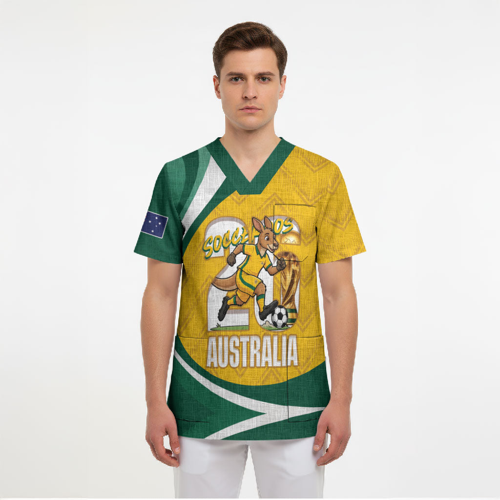 Australia 2026 Soccer Custom Scrub Top Go Socceroos Kangaroo Mascot Yellow Sporty