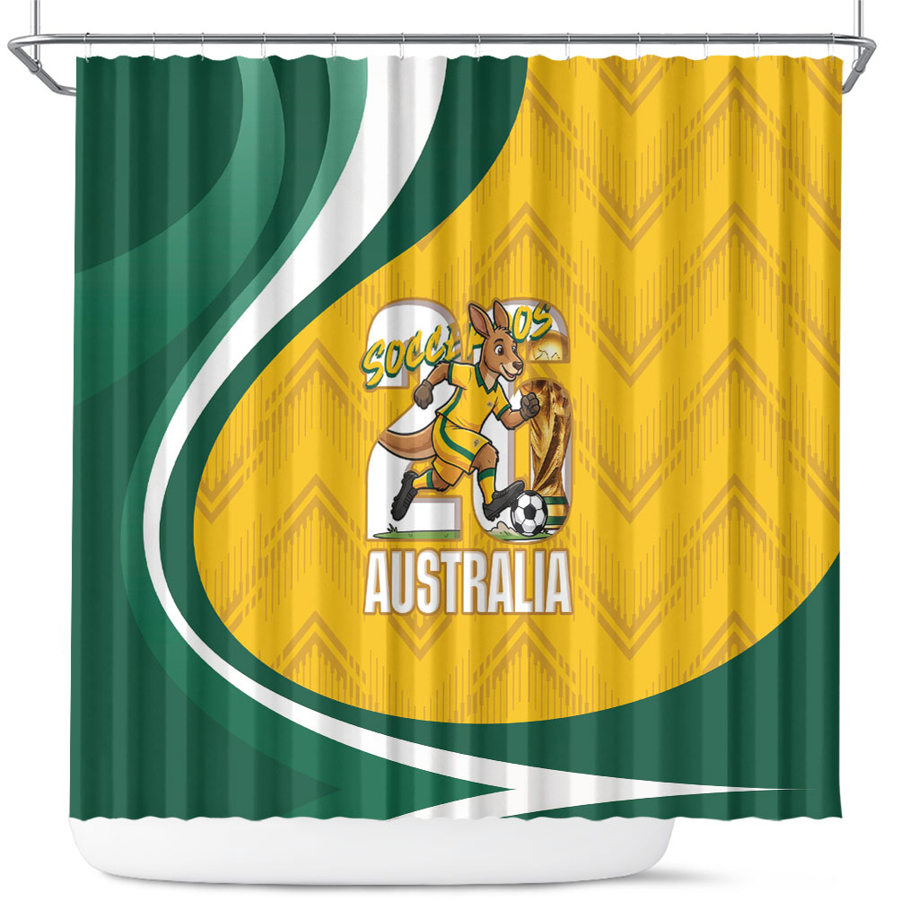 Australia 2026 Soccer Shower Curtain Go Socceroos Kangaroo Mascot Yellow Sporty