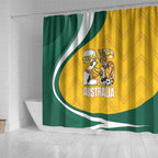 Australia 2026 Soccer Shower Curtain Go Socceroos Kangaroo Mascot Yellow Sporty