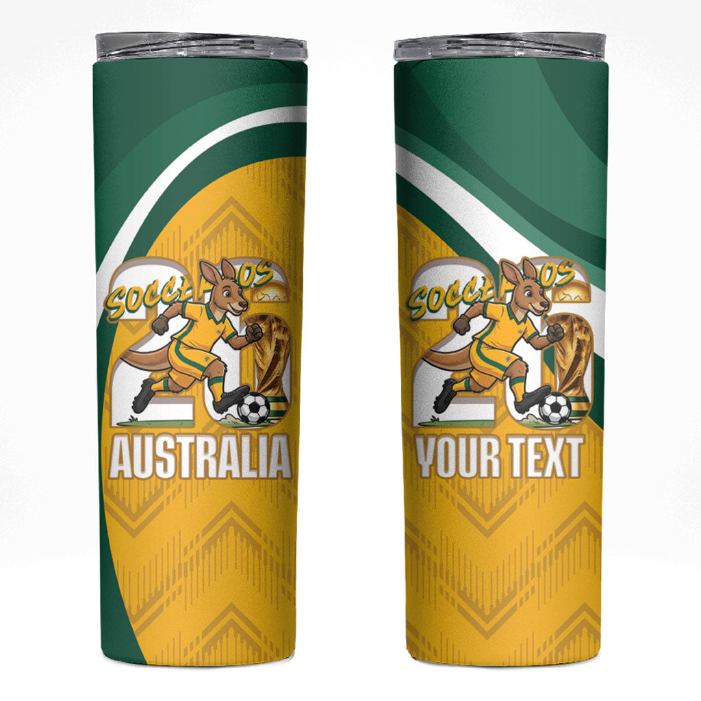 Australia 2026 Soccer Custom Skinny Tumbler Go Socceroos Kangaroo Mascot Yellow Sporty