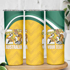 Australia 2026 Soccer Custom Skinny Tumbler Go Socceroos Kangaroo Mascot Yellow Sporty