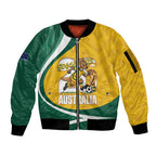 Australia 2026 Soccer Custom Sleeve Zip Bomber Jacket Go Socceroos Kangaroo Mascot Yellow Sporty