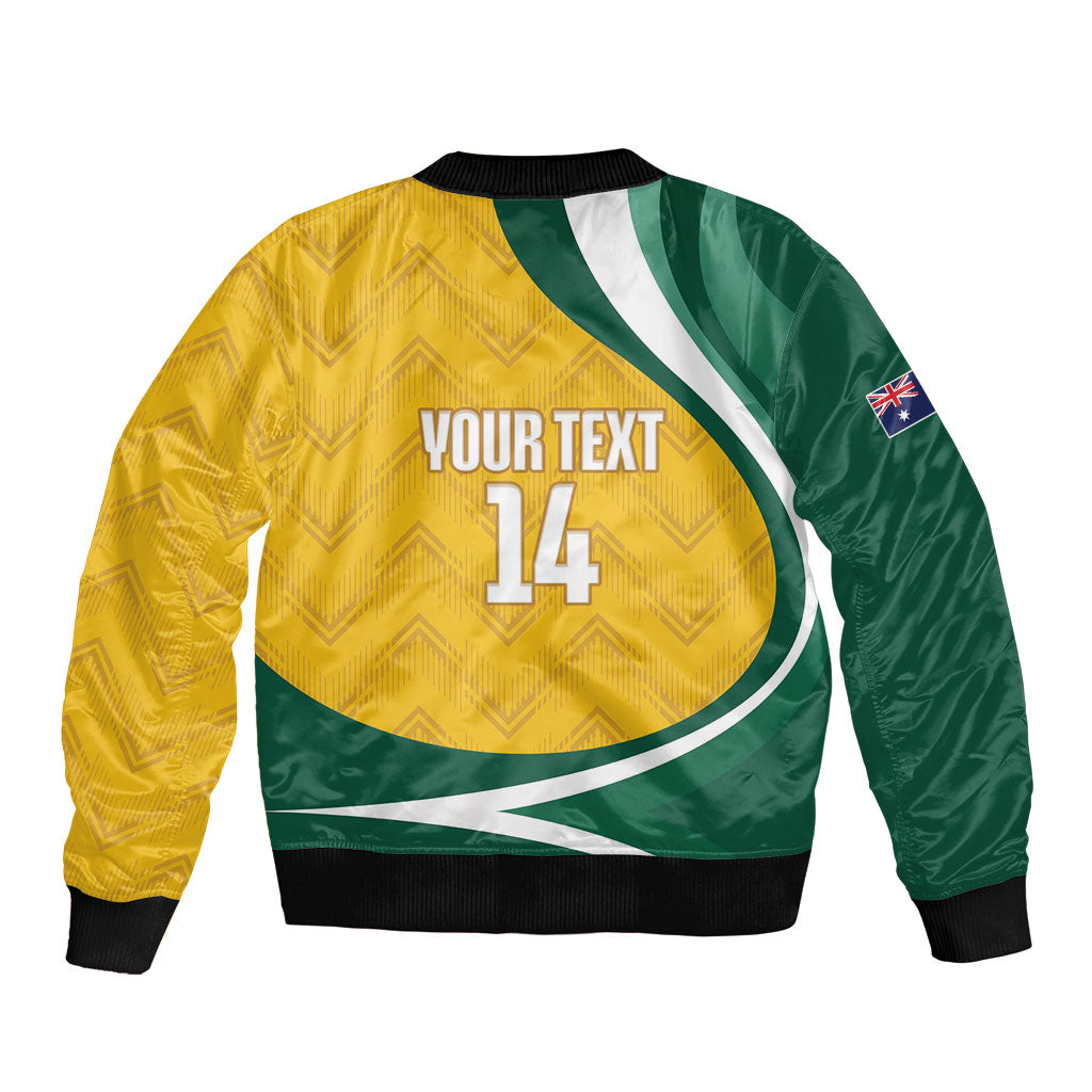 Australia 2026 Soccer Custom Sleeve Zip Bomber Jacket Go Socceroos Kangaroo Mascot Yellow Sporty