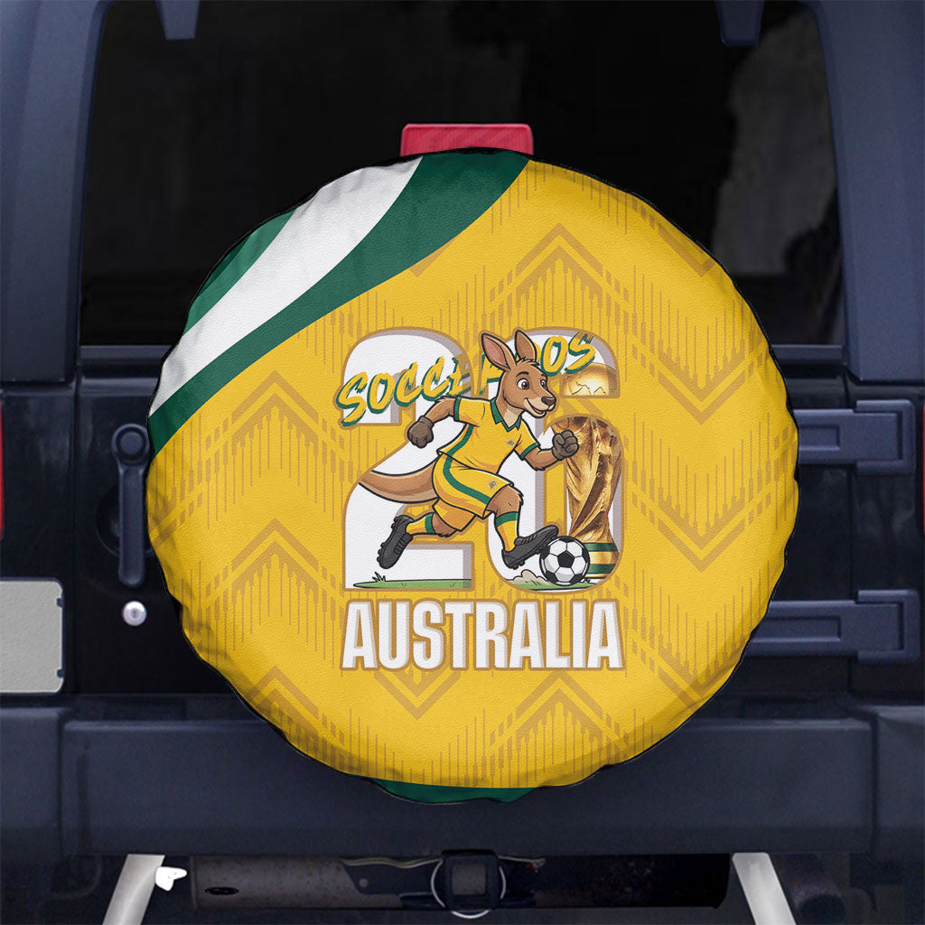 Australia 2026 Soccer Spare Tire Cover Go Socceroos Kangaroo Mascot Yellow Sporty