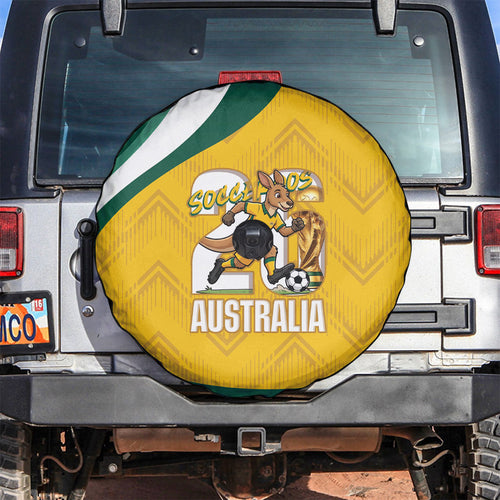 Australia 2026 Soccer Spare Tire Cover Go Socceroos Kangaroo Mascot Yellow Sporty
