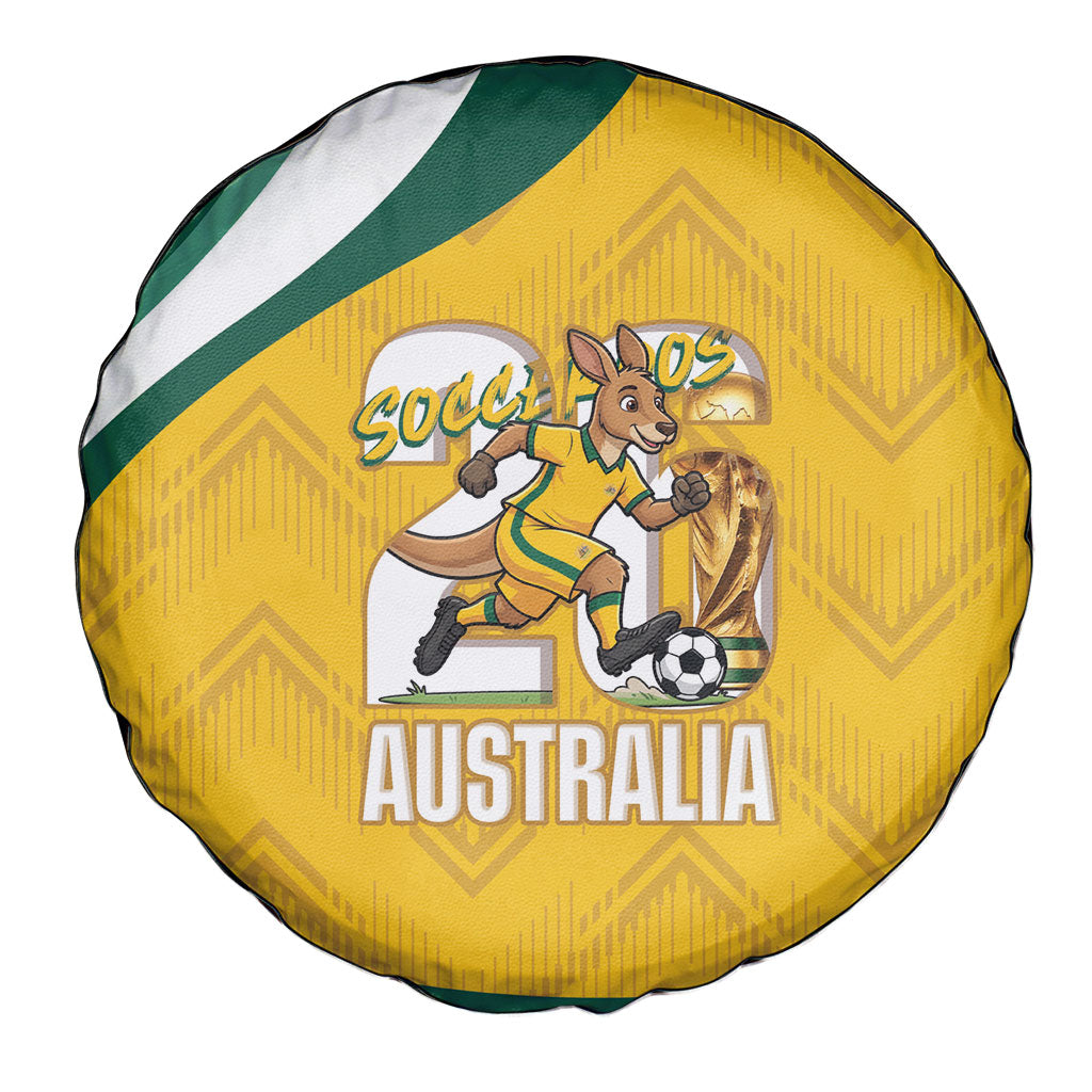 Australia 2026 Soccer Spare Tire Cover Go Socceroos Kangaroo Mascot Yellow Sporty