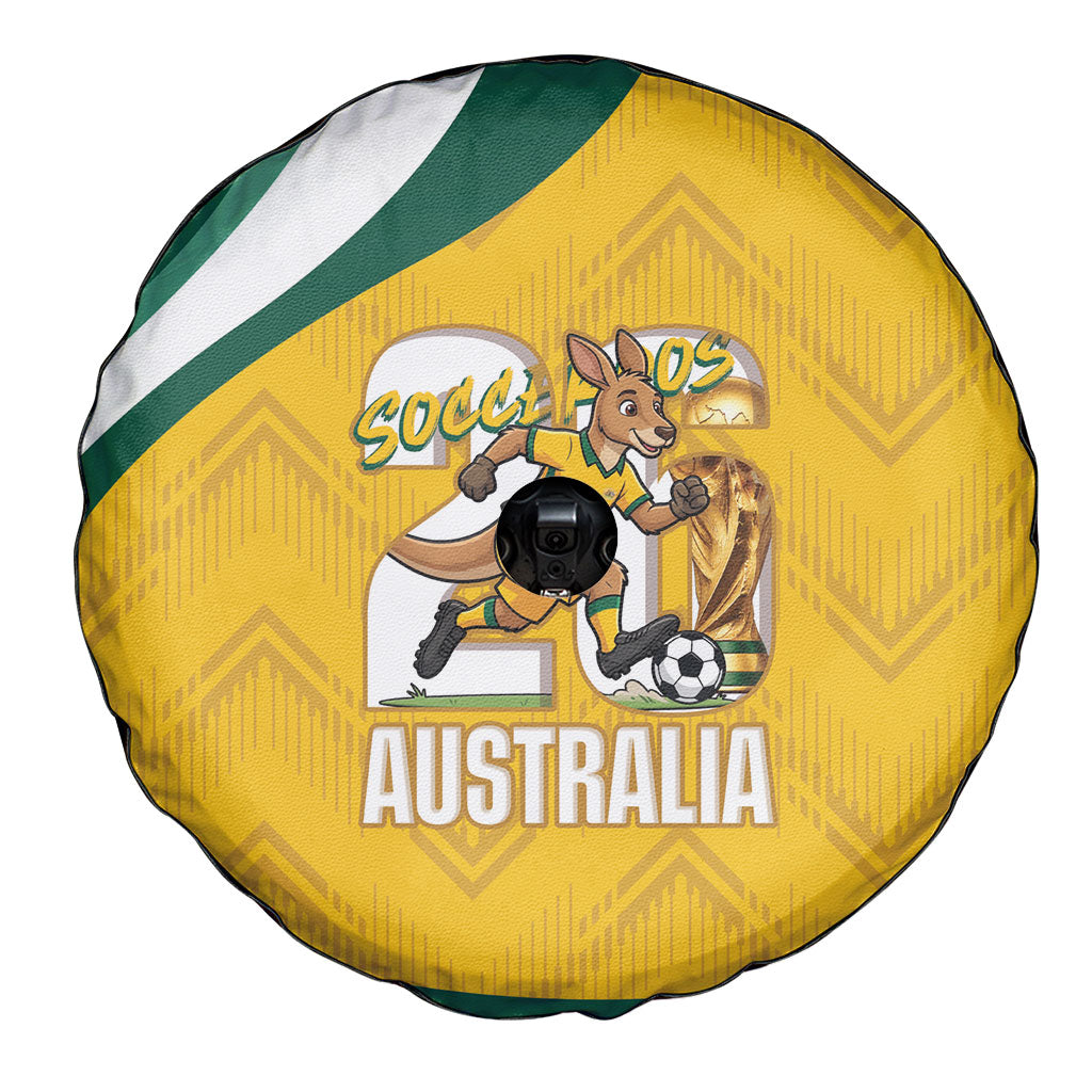 Australia 2026 Soccer Spare Tire Cover Go Socceroos Kangaroo Mascot Yellow Sporty