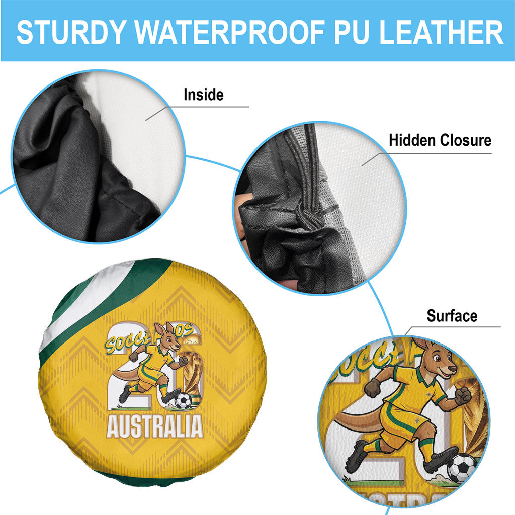 Australia 2026 Soccer Spare Tire Cover Go Socceroos Kangaroo Mascot Yellow Sporty