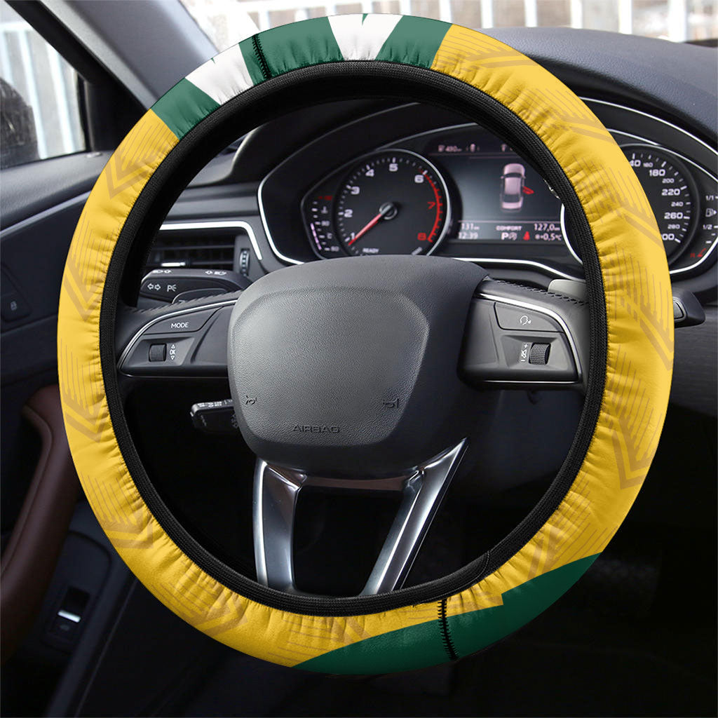 Australia 2026 Soccer Steering Wheel Cover Go Socceroos Kangaroo Mascot Yellow Sporty