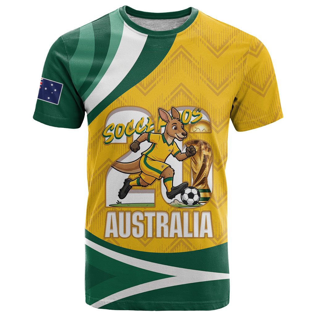 Australia 2026 Soccer Custom T Shirt Go Socceroos Kangaroo Mascot Yellow Sporty