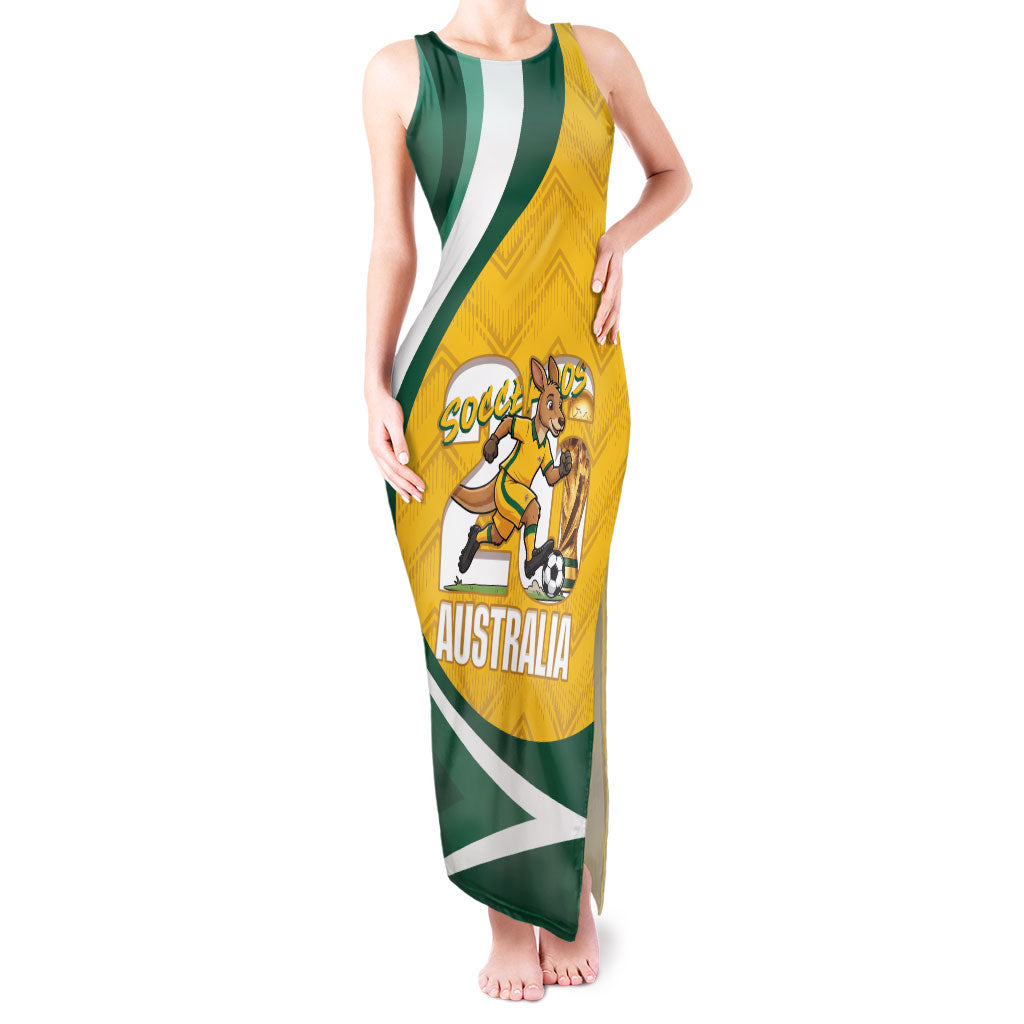 Australia 2026 Soccer Custom Tank Maxi Dress Go Socceroos Kangaroo Mascot Yellow Sporty