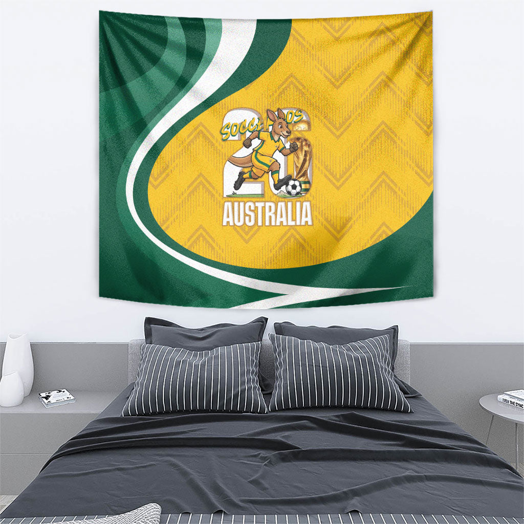 Australia 2026 Soccer Tapestry Go Socceroos Kangaroo Mascot Yellow Sporty