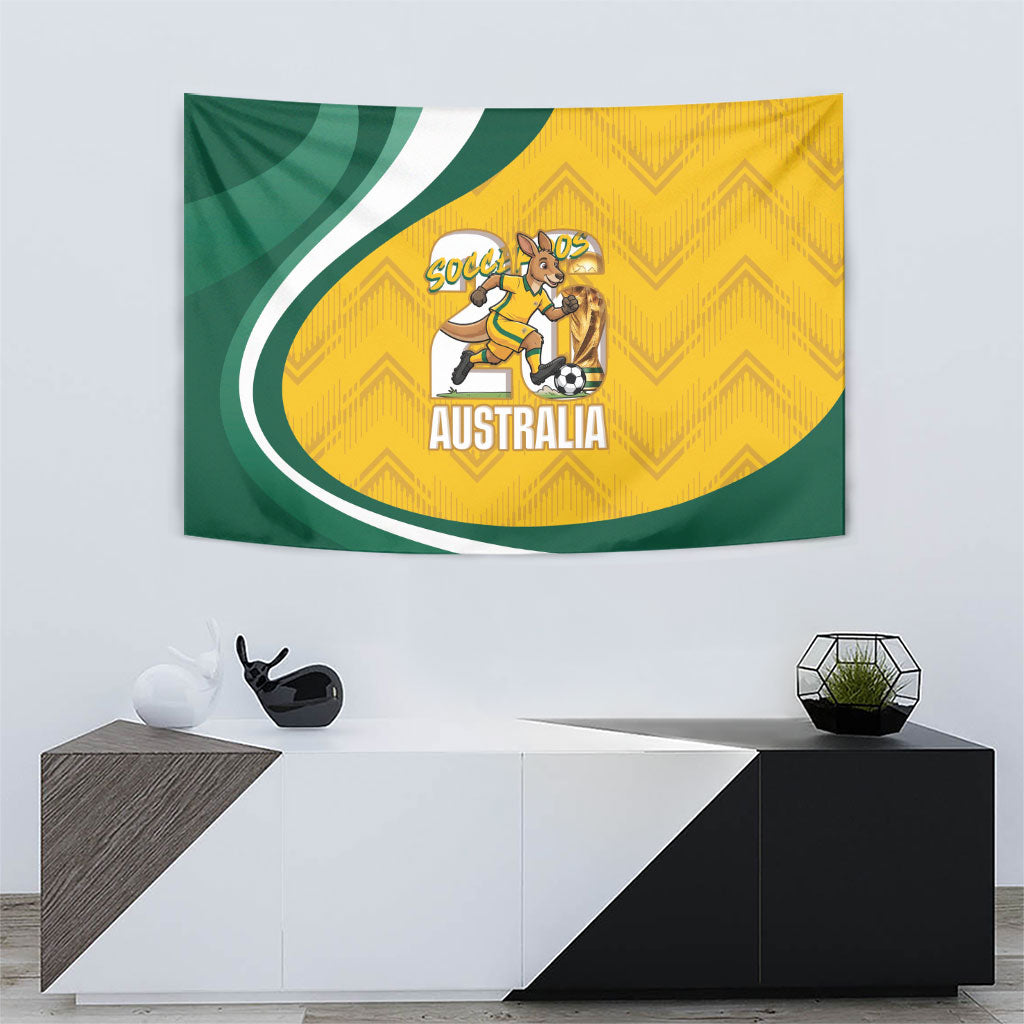 Australia 2026 Soccer Tapestry Go Socceroos Kangaroo Mascot Yellow Sporty