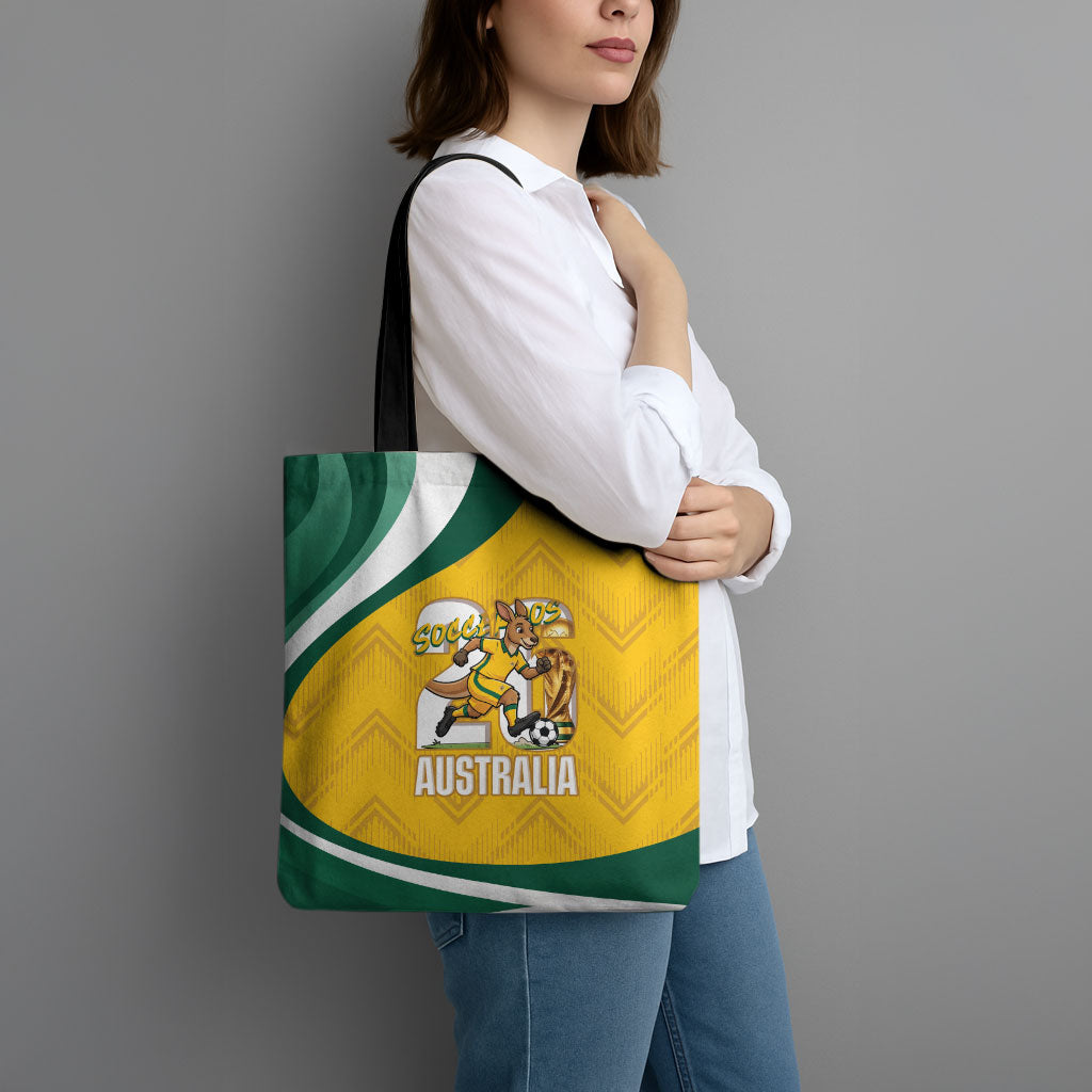 Australia 2026 Soccer Tote Bag Go Socceroos Kangaroo Mascot Yellow Sporty