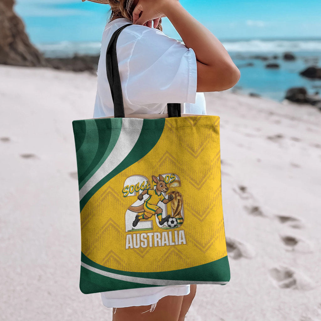 Australia 2026 Soccer Tote Bag Go Socceroos Kangaroo Mascot Yellow Sporty