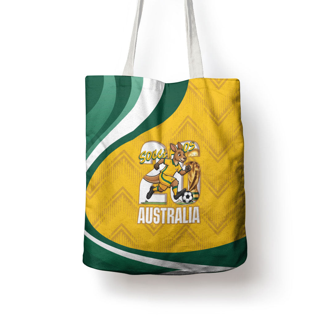 Australia 2026 Soccer Tote Bag Go Socceroos Kangaroo Mascot Yellow Sporty