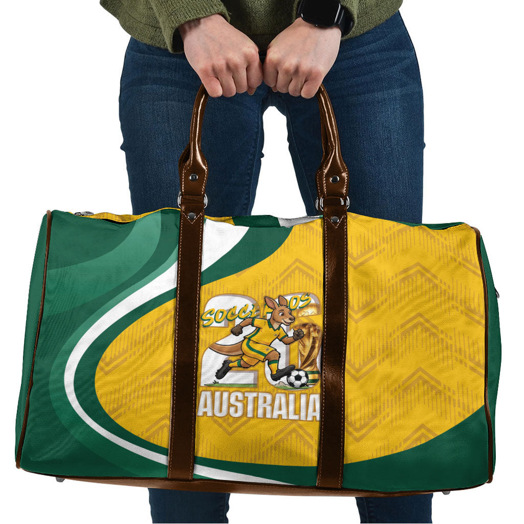 Australia 2026 Soccer Travel Bag Go Socceroos Kangaroo Mascot Yellow Sporty