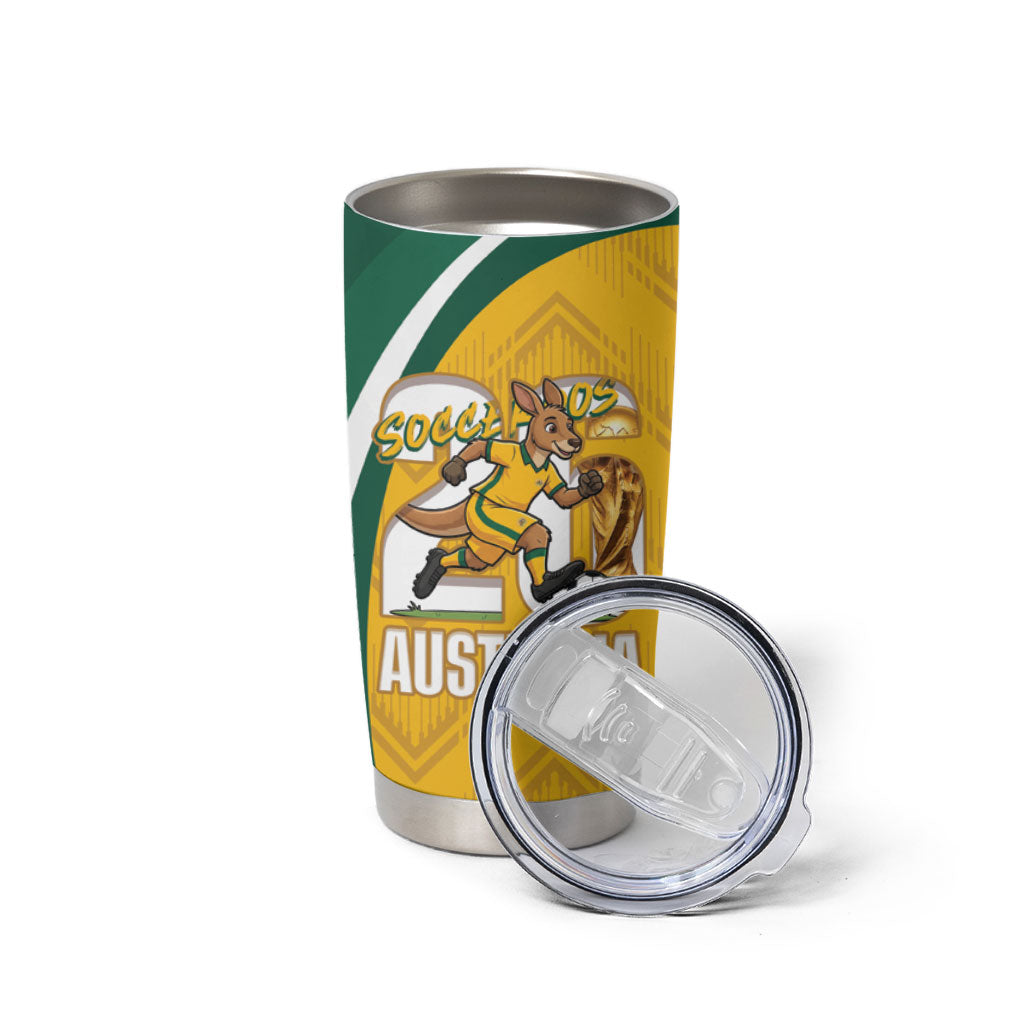 Australia 2026 Soccer Custom Tumbler Cup Go Socceroos Kangaroo Mascot Yellow Sporty
