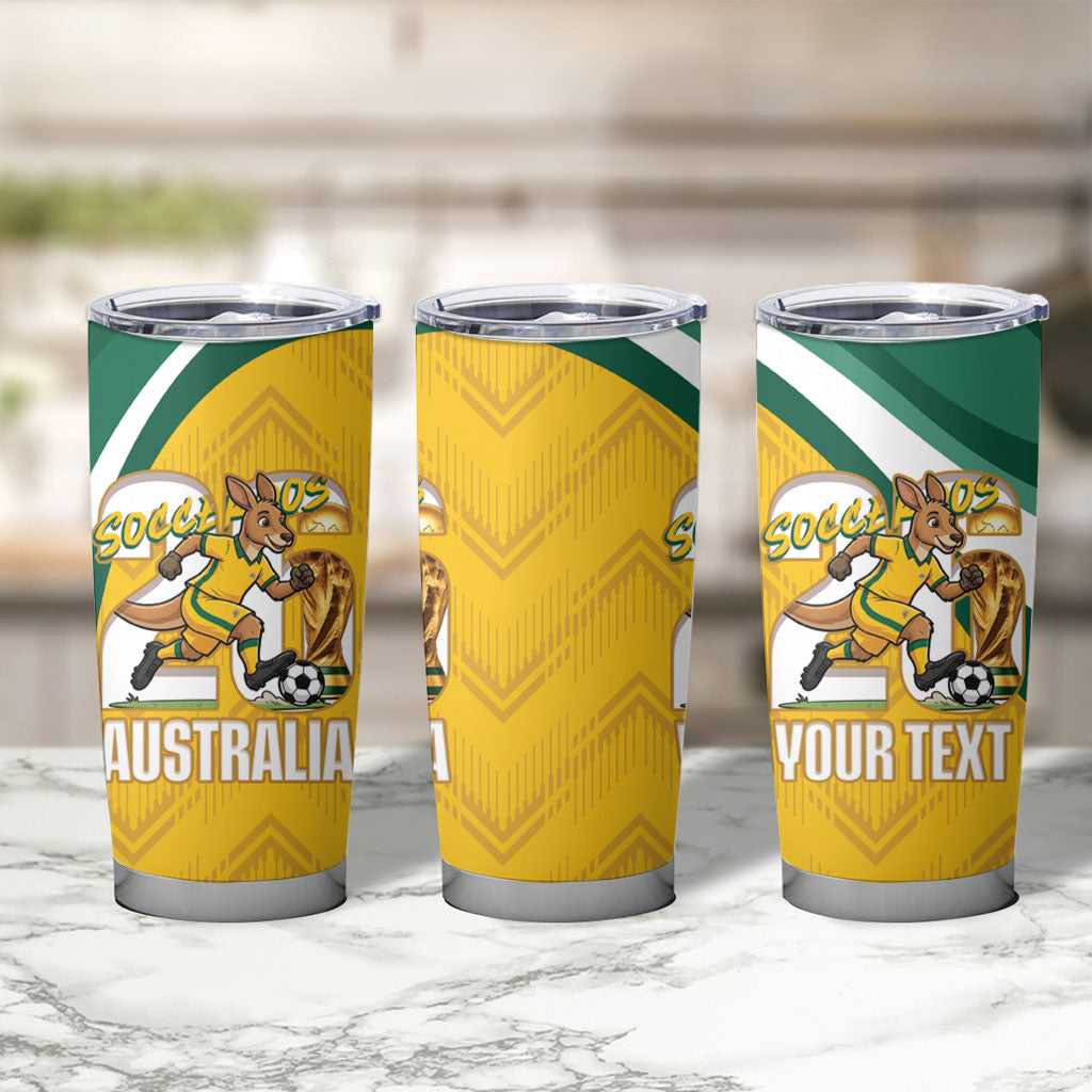 Australia 2026 Soccer Custom Tumbler Cup Go Socceroos Kangaroo Mascot Yellow Sporty
