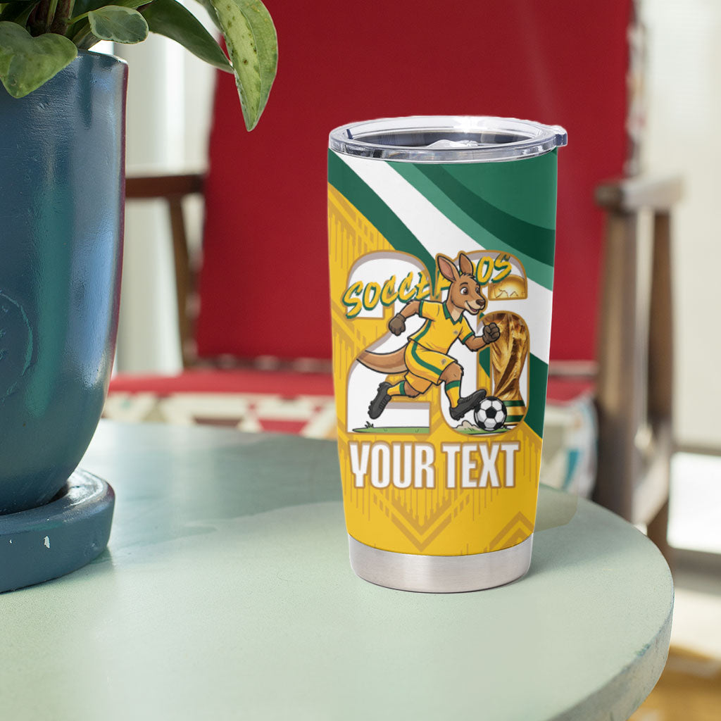 Australia 2026 Soccer Custom Tumbler Cup Go Socceroos Kangaroo Mascot Yellow Sporty