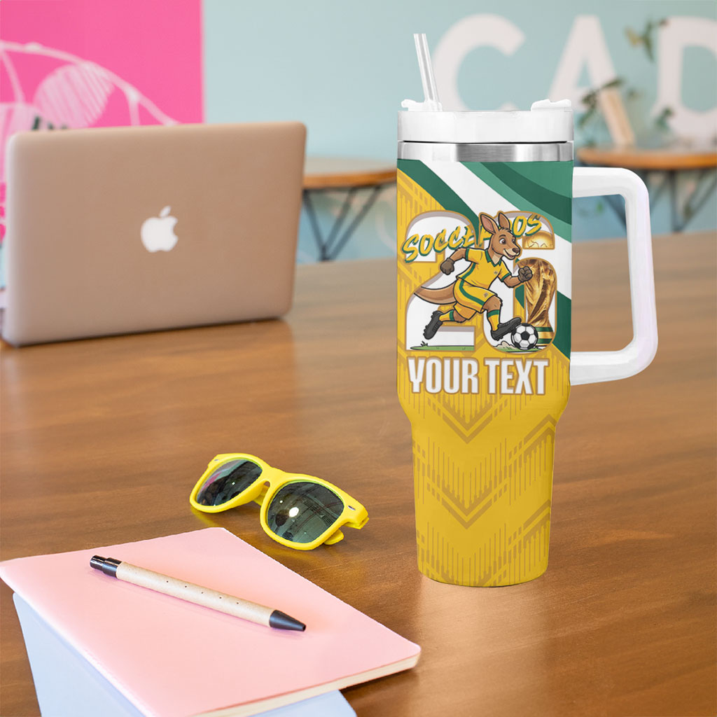 Australia 2026 Soccer Custom Tumbler With Handle Go Socceroos Kangaroo Mascot Yellow Sporty