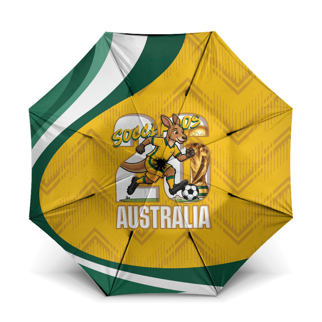 Australia 2026 Soccer Umbrella Go Socceroos Kangaroo Mascot Yellow Sporty